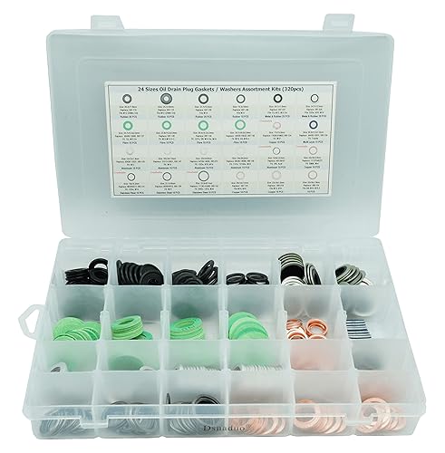 Miniatura 3 de Dsnaduo 320 juntas de tapón de drenaje de aceite maestro de 24 tamaños, kits surtidos de arandelas reemplazan 11026-01M02, 097-119, 097-139,