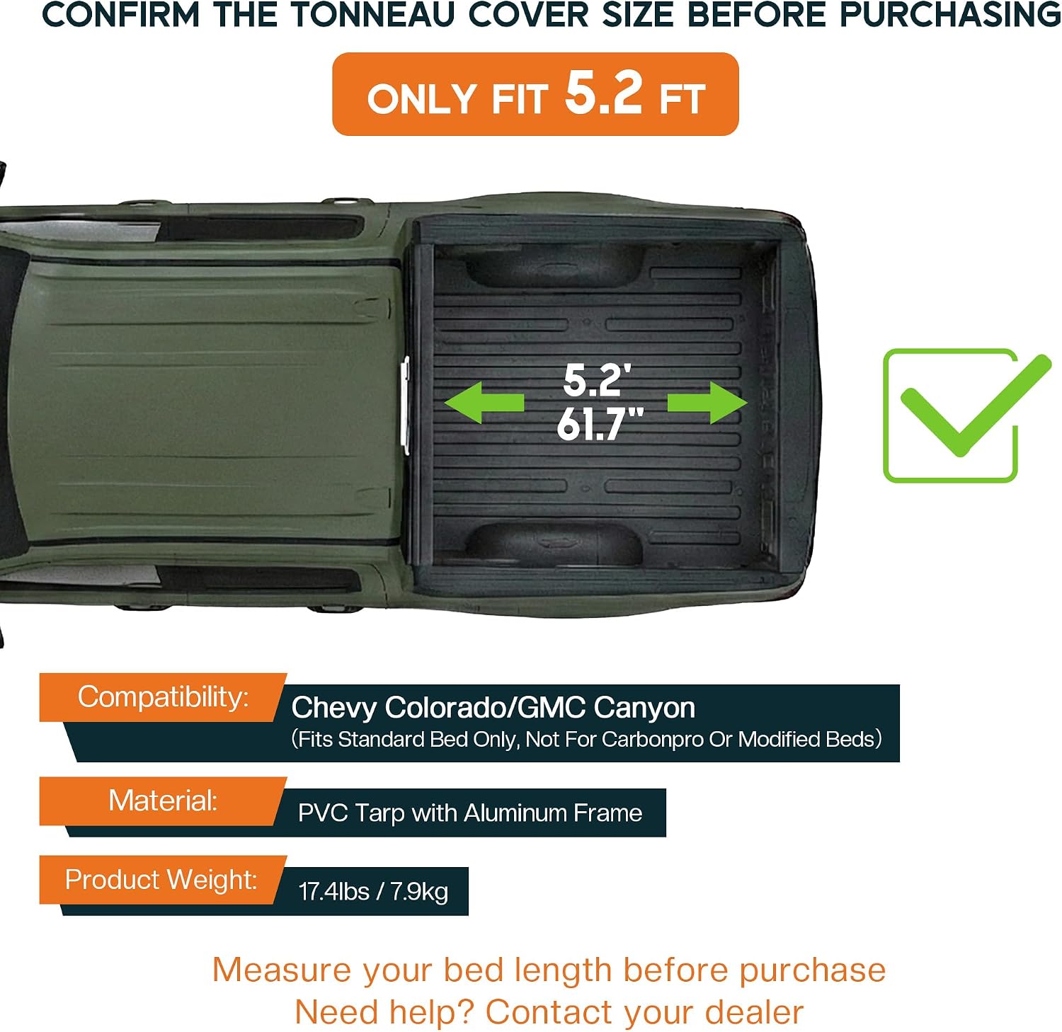 Albott 5.2 FT Soft Tri-Fold Truck Bed Tonneau Cover for 2015–2026 Chevy Colorado/GMC Canyon, PVC Top with Alloy Steel Frame, Folding Bed Cover, Not for CarbonPro Bed