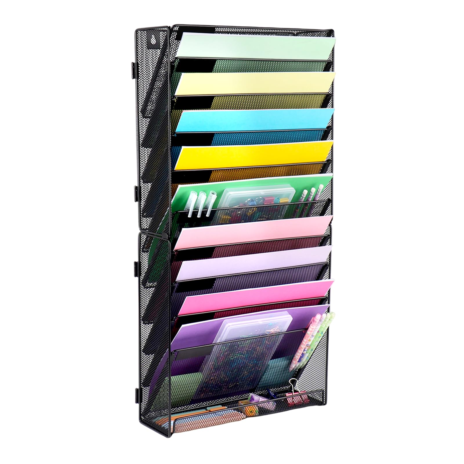 Hmxljjy Black-11Tier 11 Tier A4 Mesh Wall File Holder Organiser, Document Holder, Mail Magazine Storage Rack For Office Home, Black