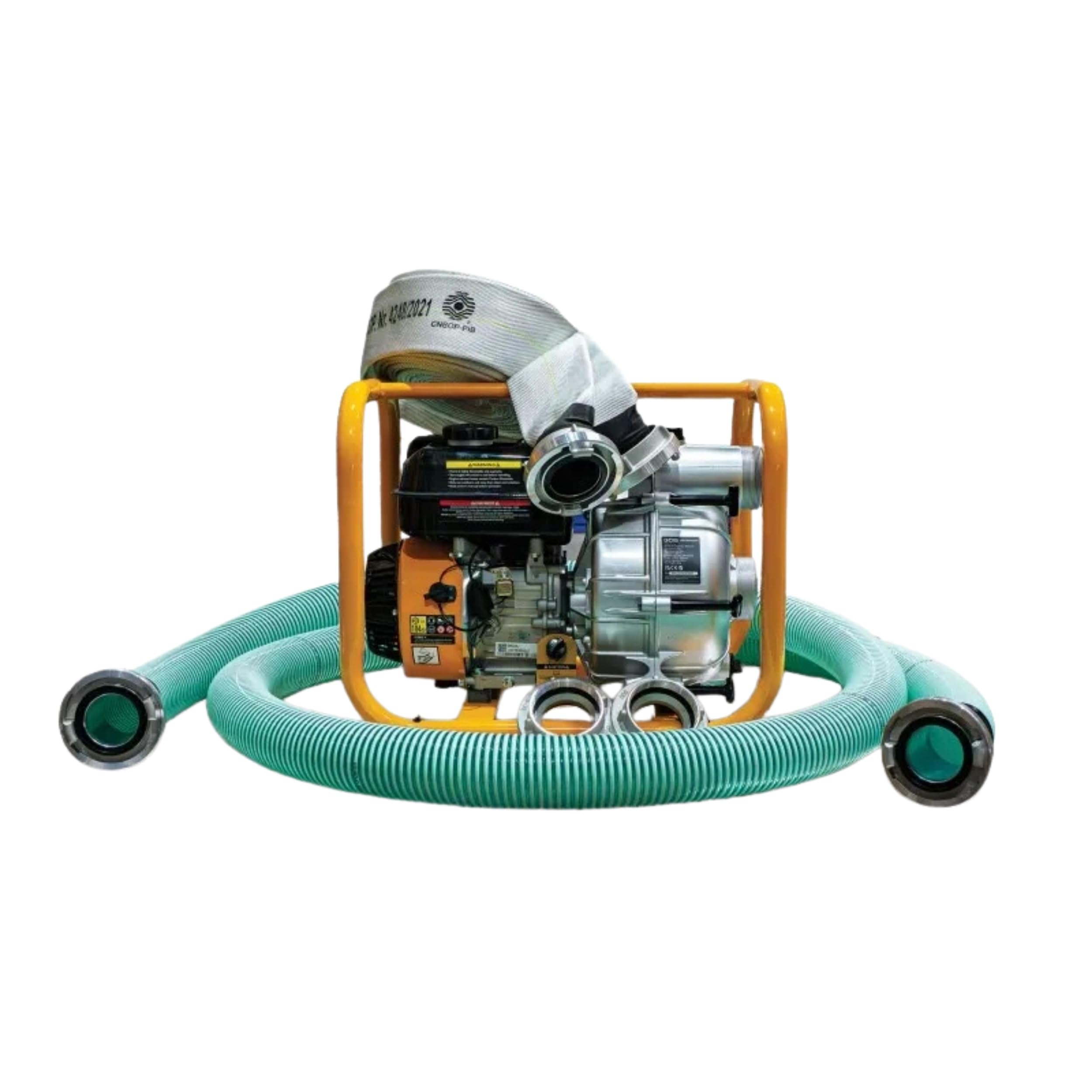 JCB Schmutzwasserpumpe Komplett-Set Benzin JCB-WP80TP24-KPL | 7,5 PS 224 ccm | 1000 l/min | Saugschlauch 5 m + Druckschlauch CNBOP 20 m 15 bar + 2× Storz 75 mm