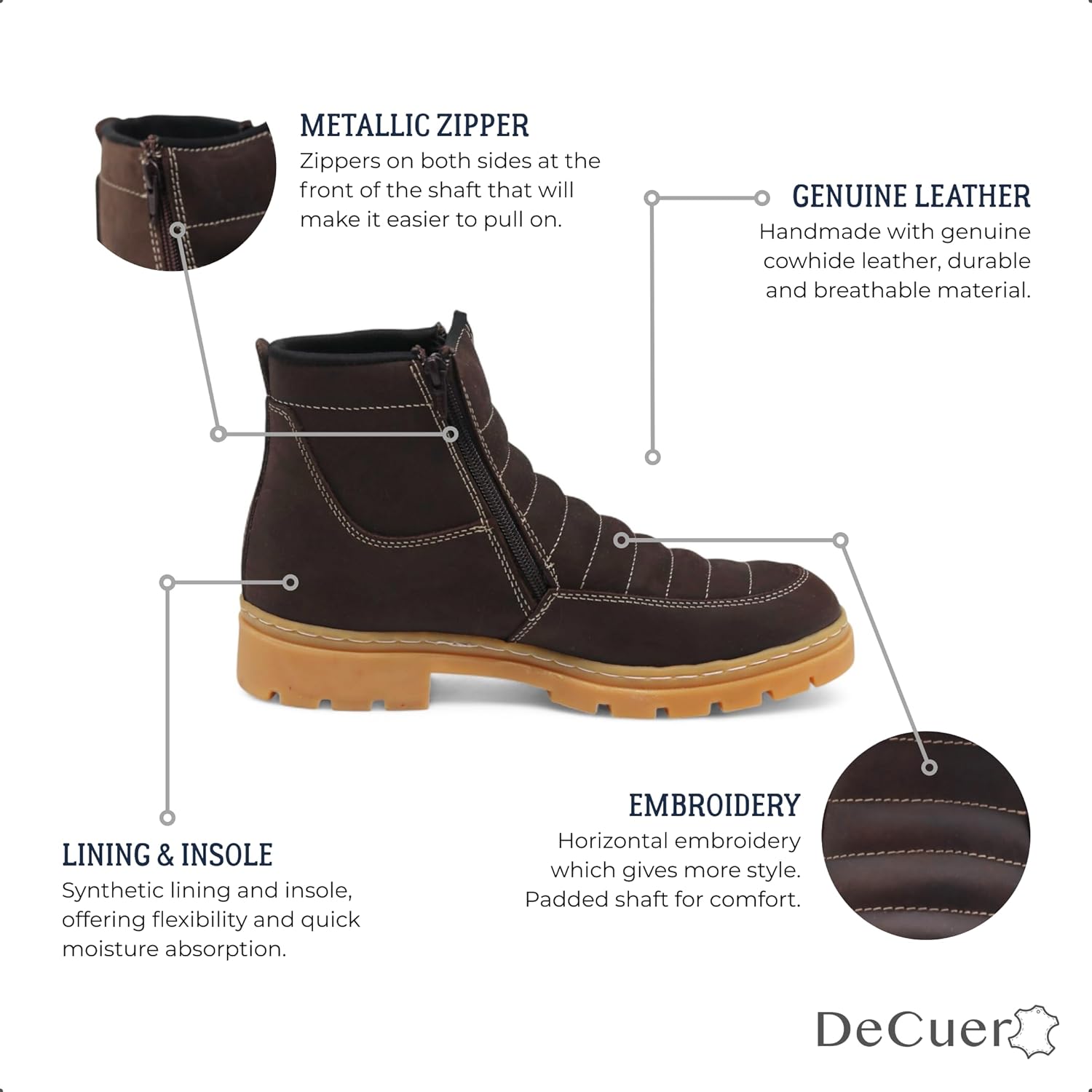 Nube Men's Brown Leather Short Boots Traditional Round Toe Tractor Rubber Sole Work Boots Lightweight Anti Slip