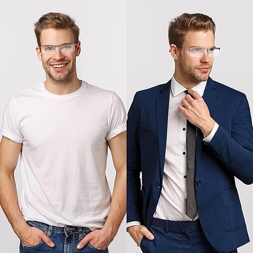Miniatura 7 de HUYAOPT Gafas de lectura con bloqueo de luz azul para hombre, 1.25 con bisagra de resorte, marco de metal (negro)