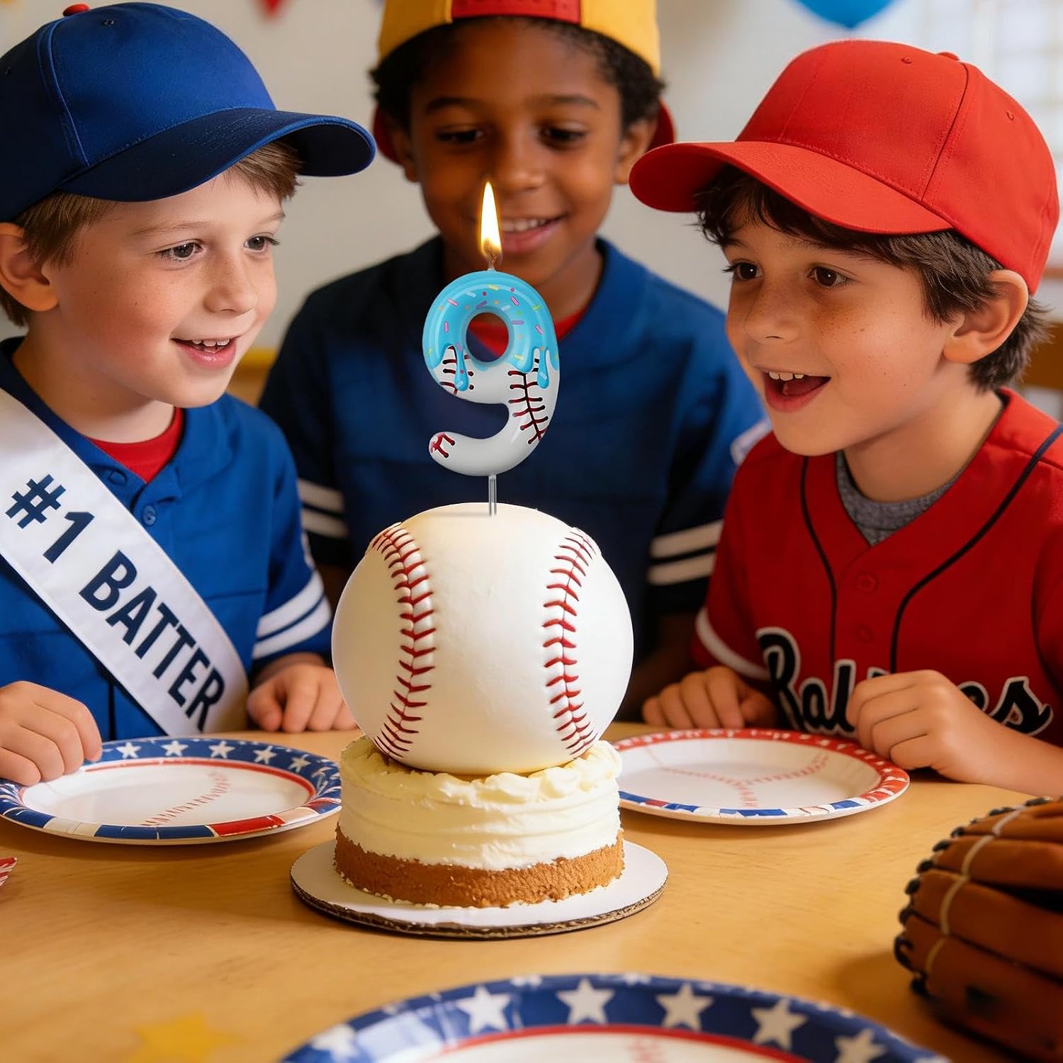 Conelist Ice Cream Drip Baseball Birthday Candle Number 9 Cake Topper