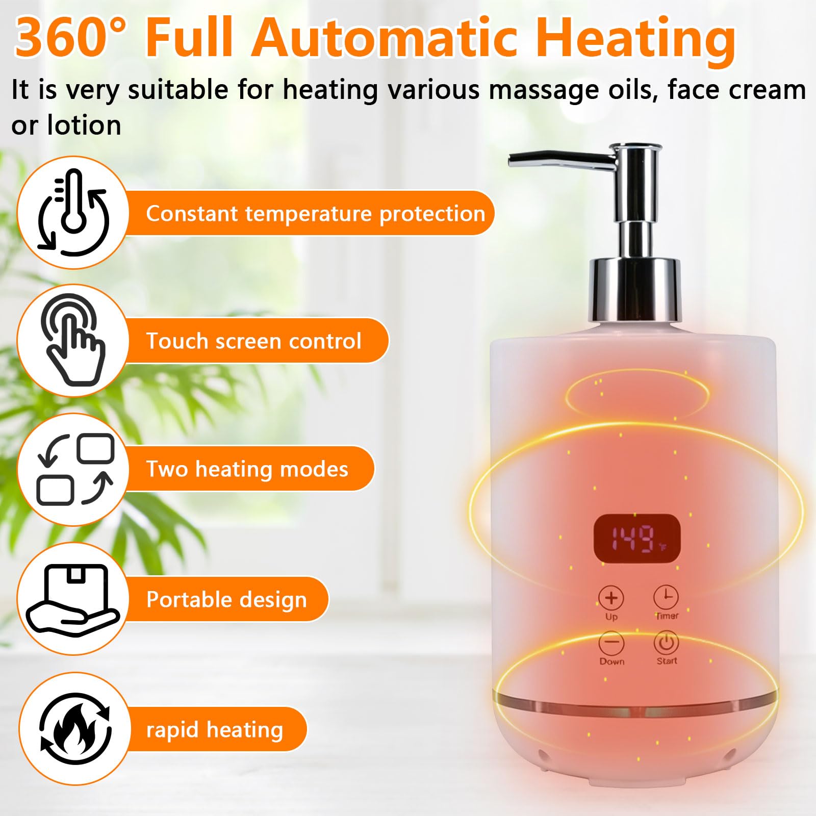 Massageöl Wärmer mit Zwei 250 ml-Massageölflaschen, Einstellbare Temperatur 30-65°C, Zeiteinstellungen, Gradientes Umgebungslicht, Gel Flaschenwärmer Heizung für Spa, Salon und Home Use