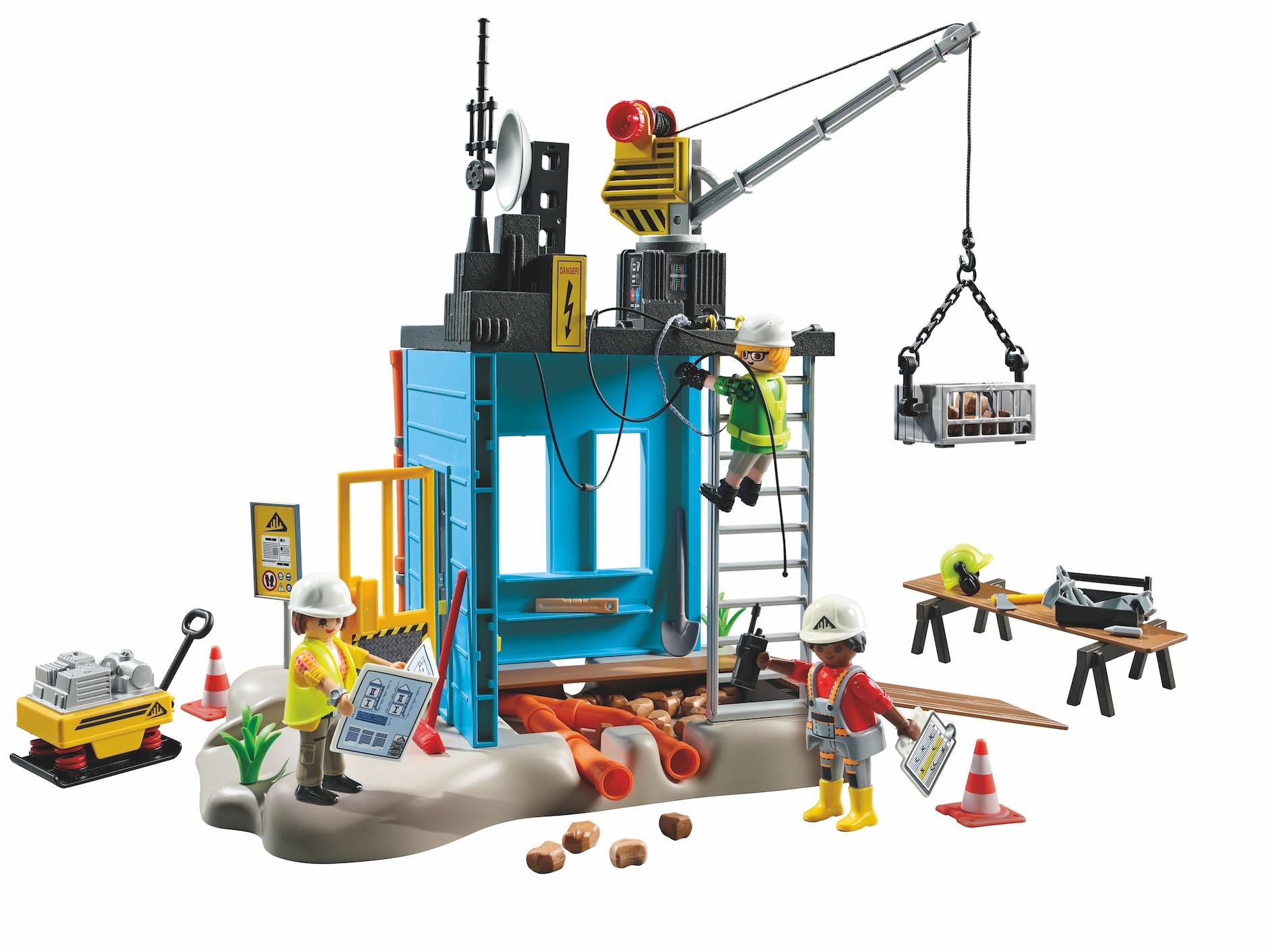 PLAYMOBIL Action Heroes Promo Pack 71650 Plac budowy, w zestawie trzy figurki, ruchomy dźwig i wiele dodatkowych akcesoriów, zestaw odpowiedni dla dzieci od 4 roku życia