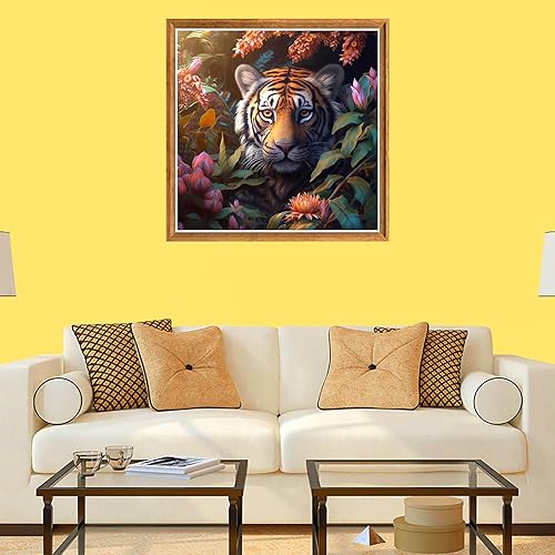 Miniatura 45 de Bimkole Kits de arte de diamantes 5D para adultos, abrazo de tigre blanco, juego de bordado de diamantes de imitación de taladro completo, pintura