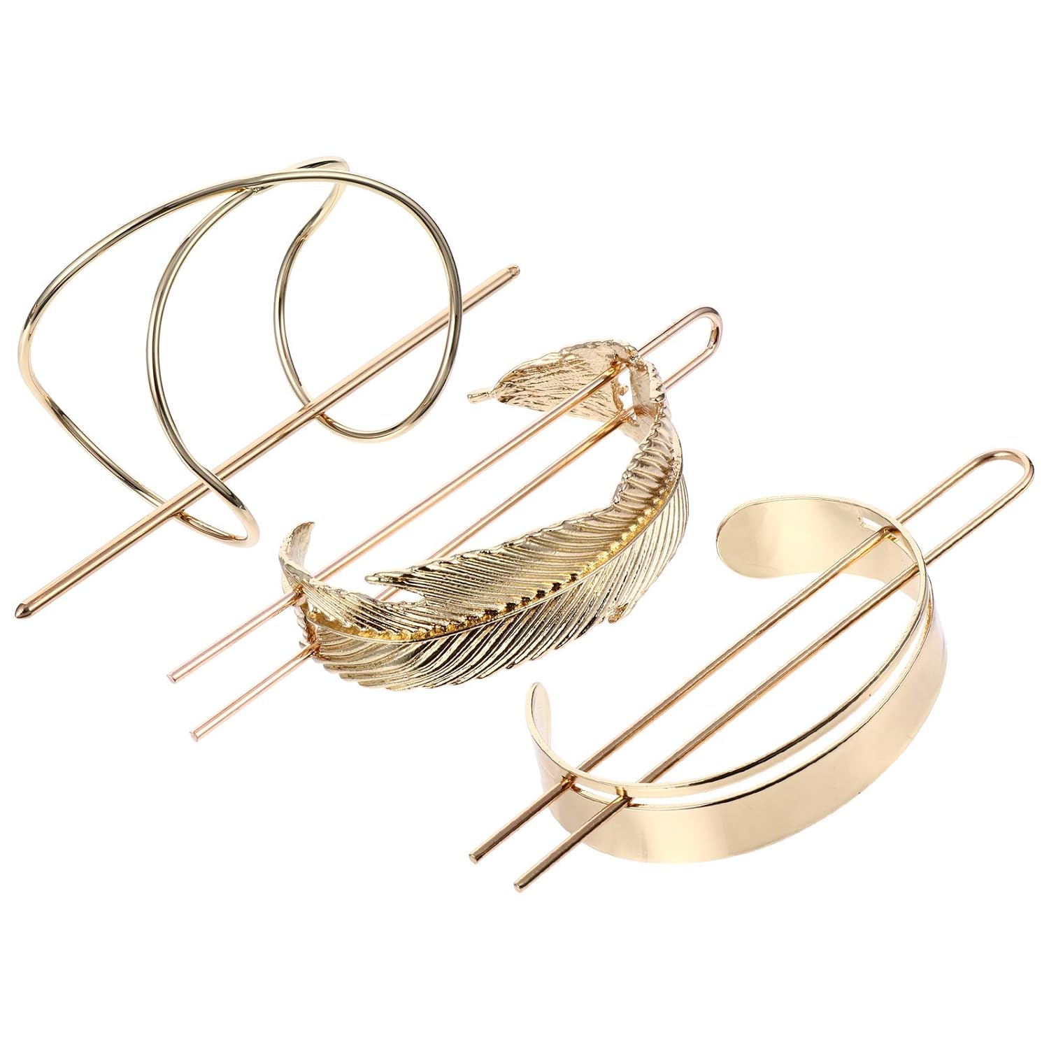 SHERCHPRY Hair Cuffs, X-Shaped and Round Bun Cages, Wedding Accessories for Women (Golden)