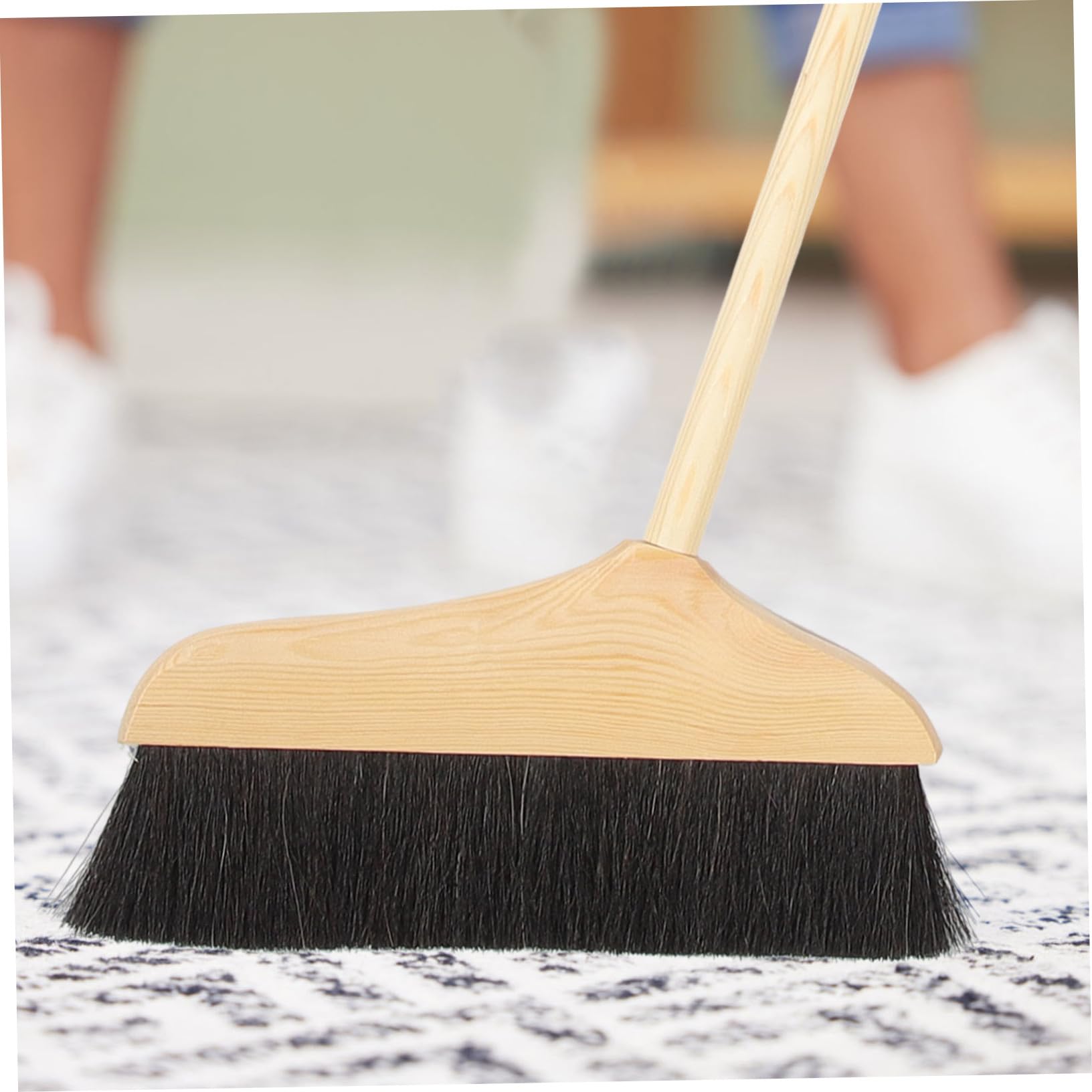 Escoba de Crin de Caballo de Madera para Suelos y Alfombras, Piso, Adecuado para Limpieza del Baño Hogar