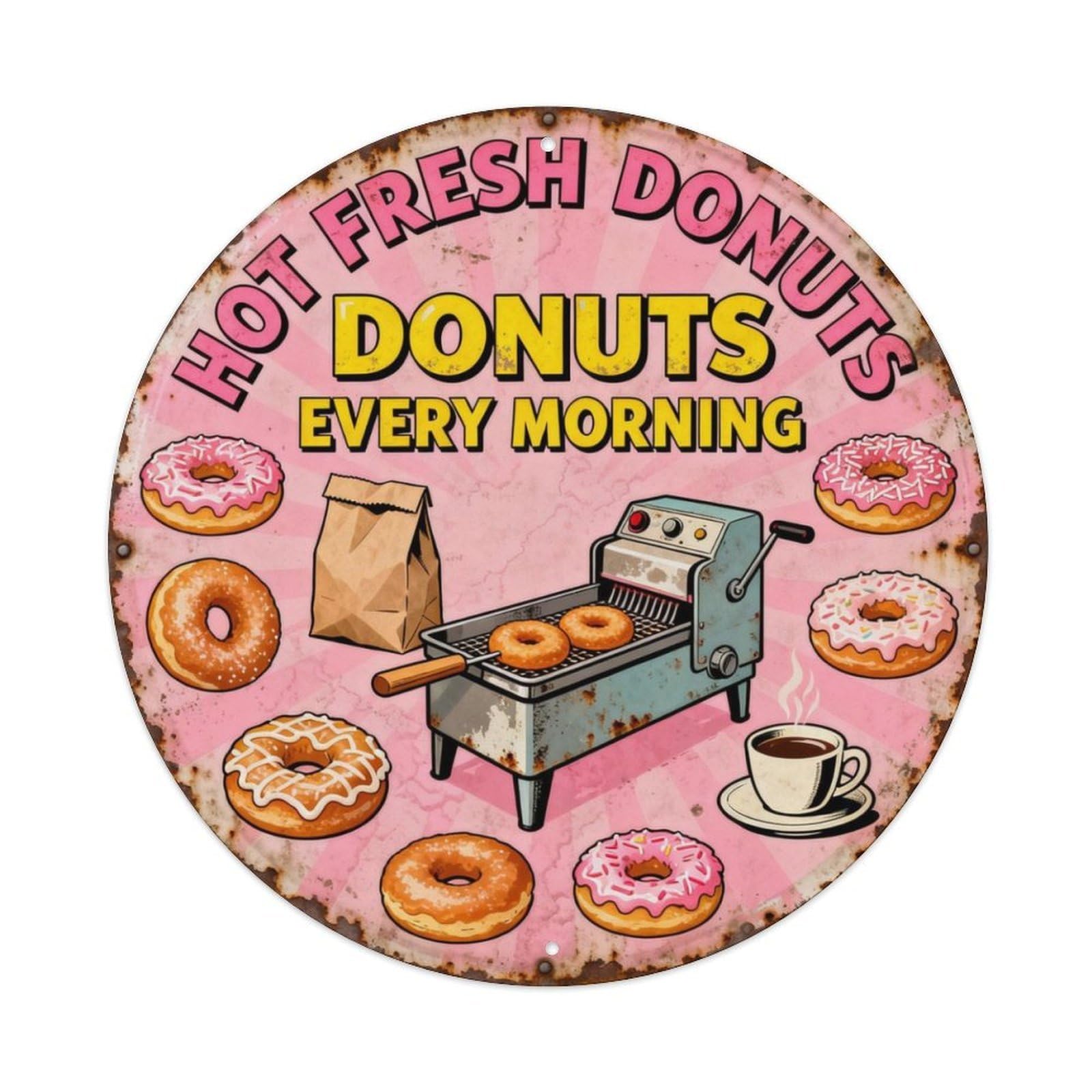 HOT FRESH DONUTS EVERY MORNING Metal Tin Sign Plaque