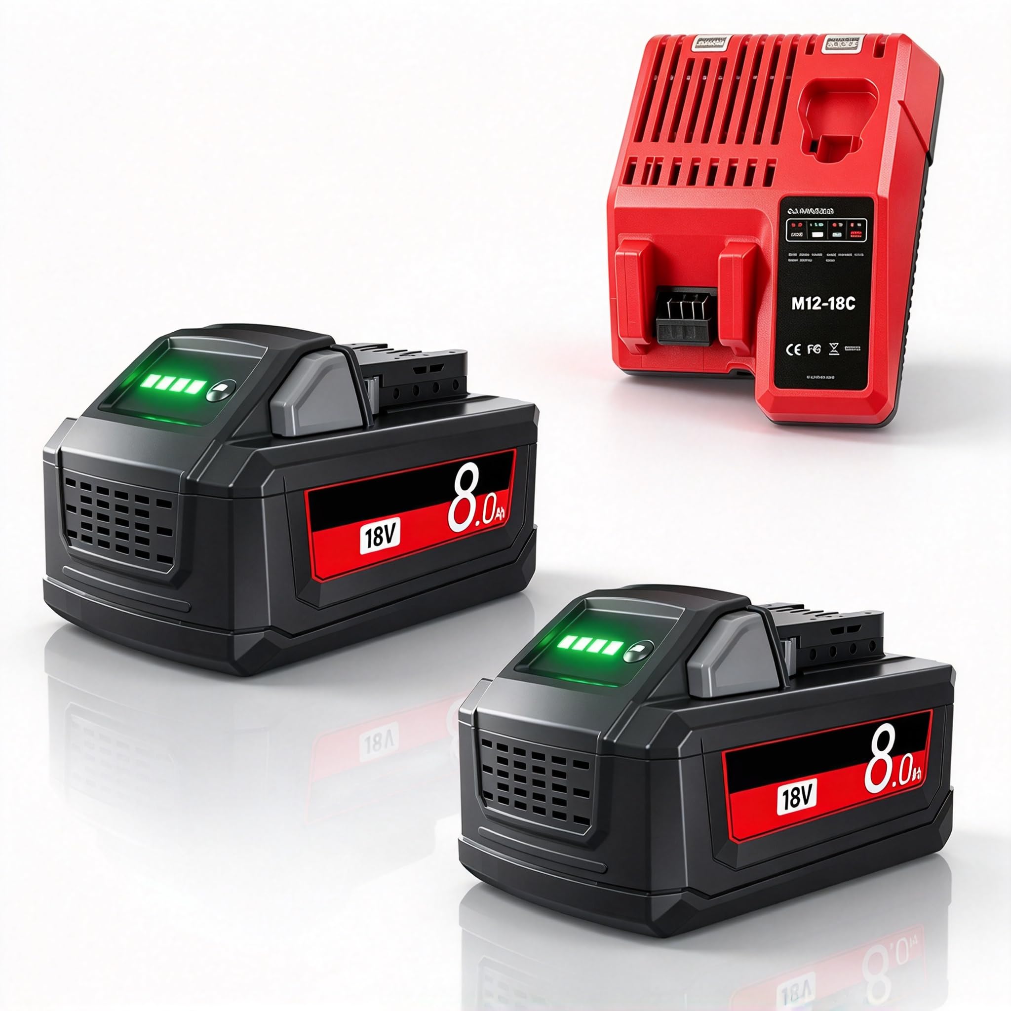 2-Pack 8.0Ah Replacement for Milwaukee M18 Battery and 12V/18V Charger Kit Compatible wit…