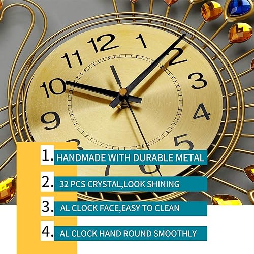 Miniatura 5 de FLEBLE Relojes de pared grandes para decoración de sala de estar, reloj de pared dorado silencioso a pilas sin tictac para dormitorio, cocina, 14