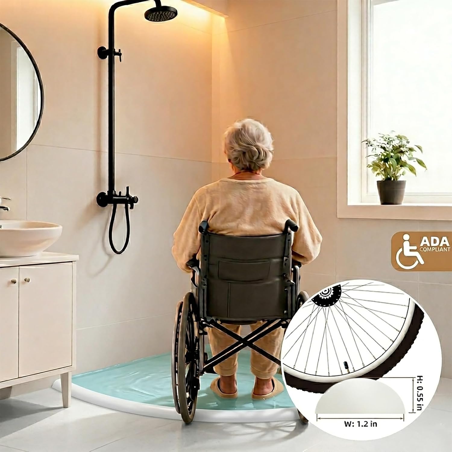 59Inch Collapsible Shower Threshold Water Dam, Silicone Water Barrier Stopper, Self Adhesive Floor Edge Splash Guard Keeps Water Inside for Walk-in Shower, Bathroom, Kitchen Sink 4.9Ft