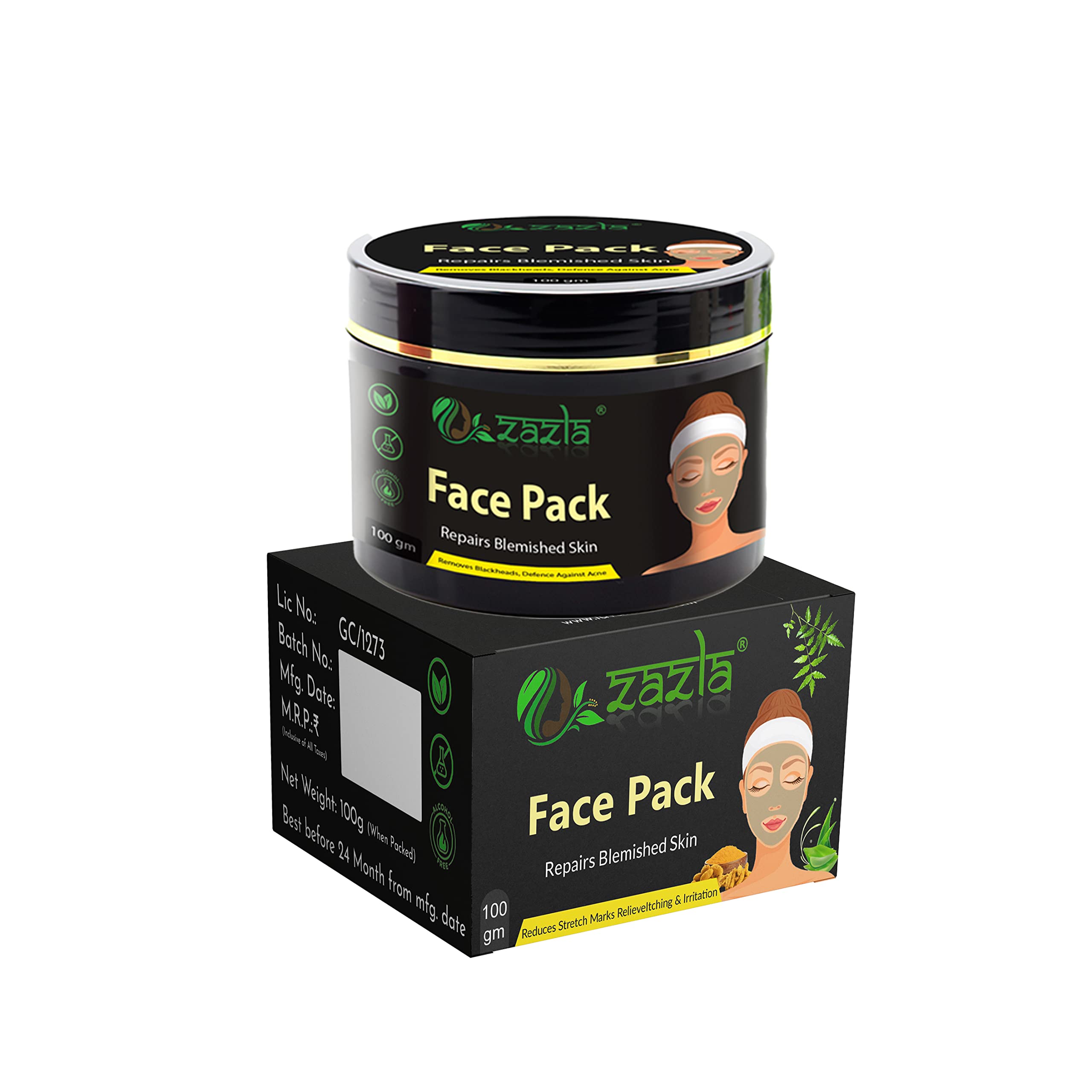 Zazla Aloe Vera Face Pack Great for Face, Hair, Acne, Sunburn, Bug Bites, Rashes, Glowing and Radiant Skin, Hydrating Face Pack Relieves Itchy & Irritated Skin - Non Sticky, 100gm