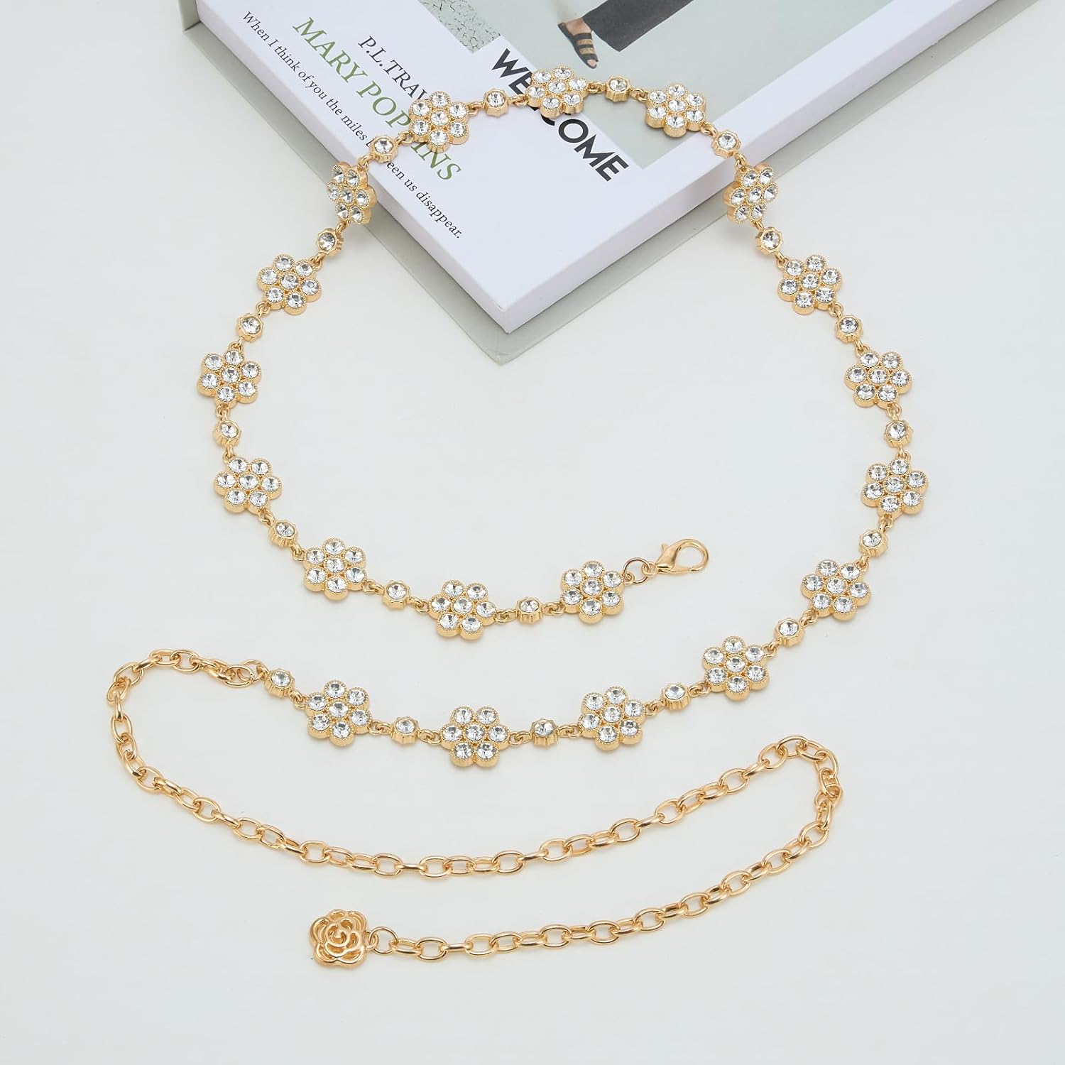 Rhinestone Diamond Flower Waist Belt Decorative Rhinestone Dress Belt - Image 4