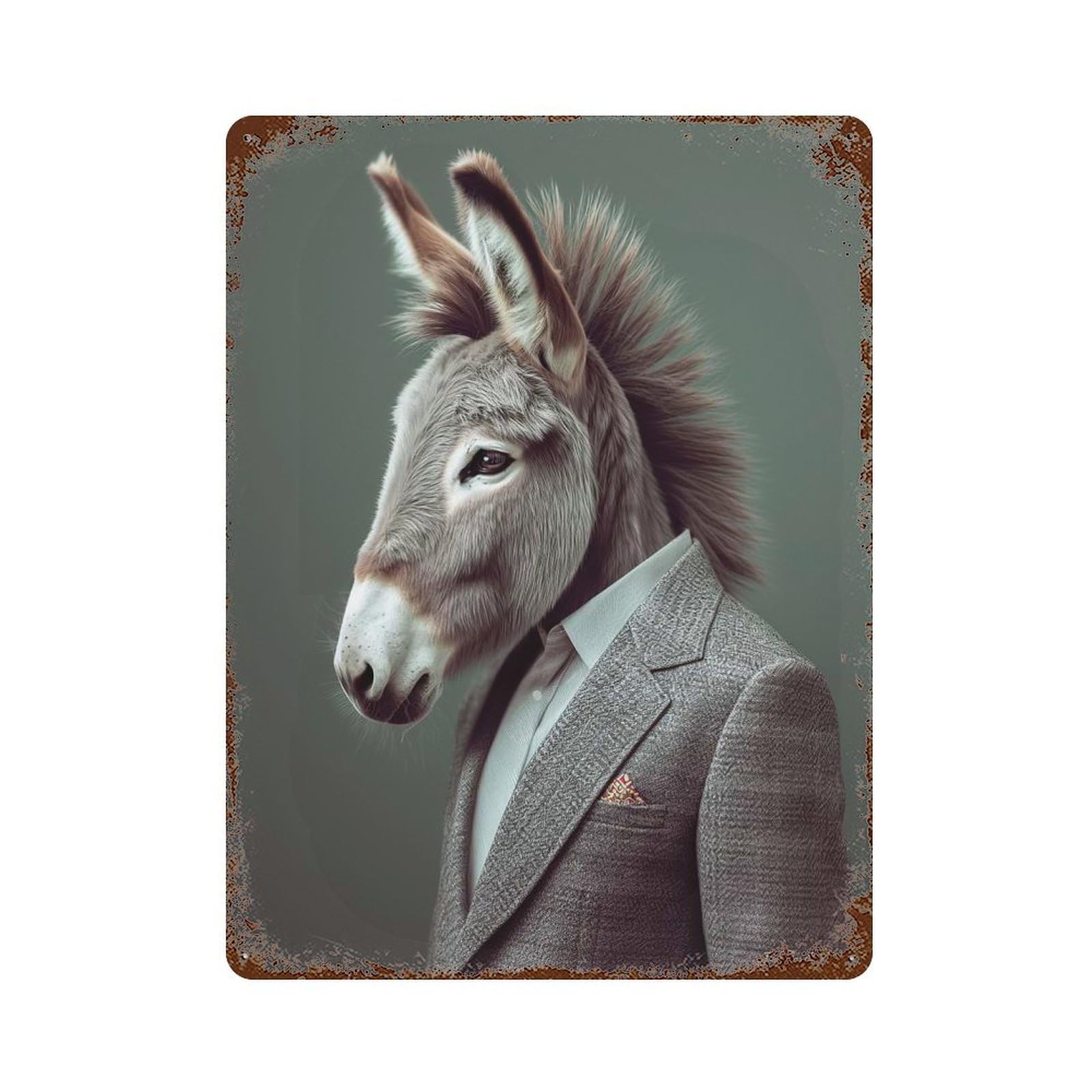 Donkey Portrait Rusty Metal Tin Sign 15.7"x11.8", Rustic Home Decor for Garage, Pub Or Kitchen