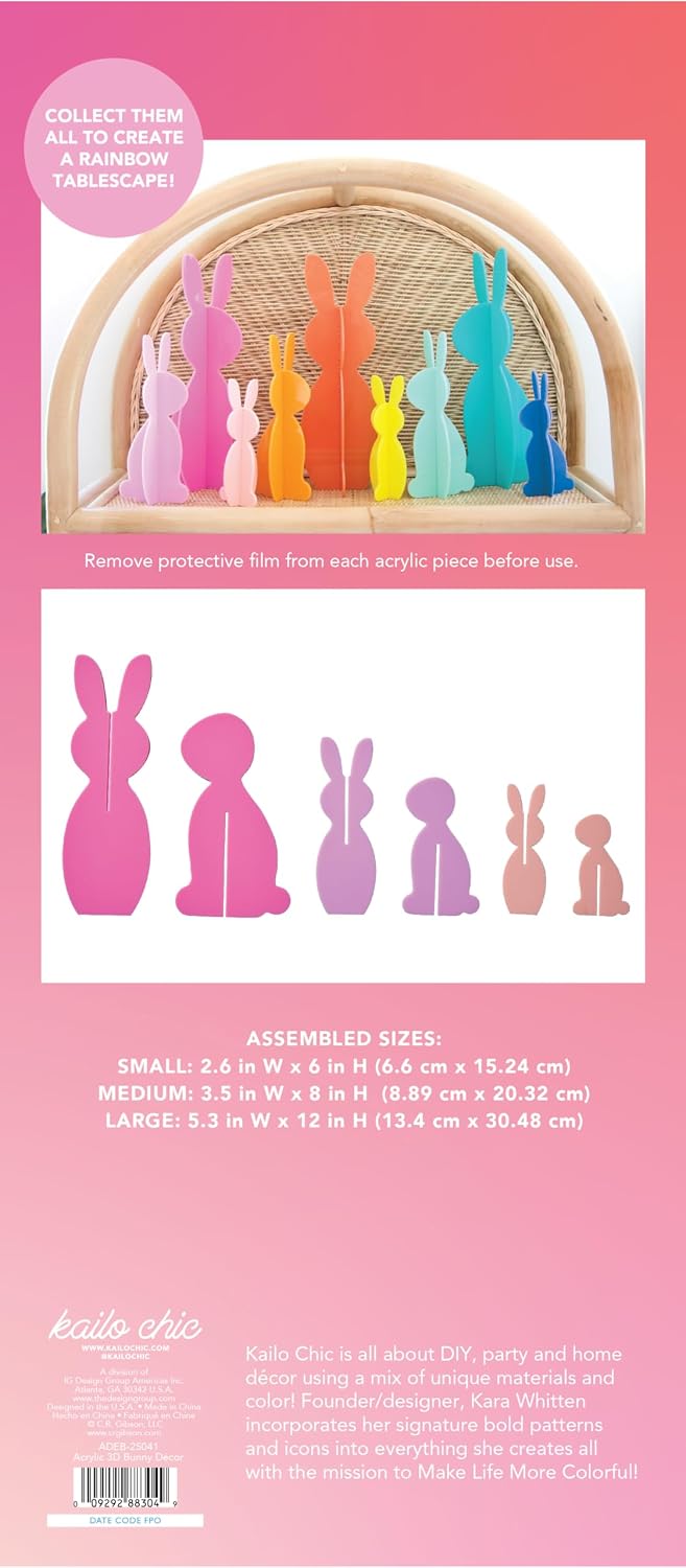C.R. Gibson Kailo Chic Acrylic Bunny Spring and Easter Decorations, Sizes Vary, Pink and Lavender, 3 Pieces