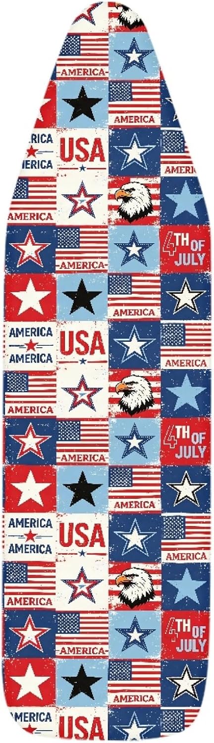 4th of July Ironing Board Cover, 16"x55" Standard Ironing Board Cover with Elastic Edge and Hook and Loop Fasteners, Scorch & Stain Resistant, Polyester Home Ironing Board Covers, Flag Shine