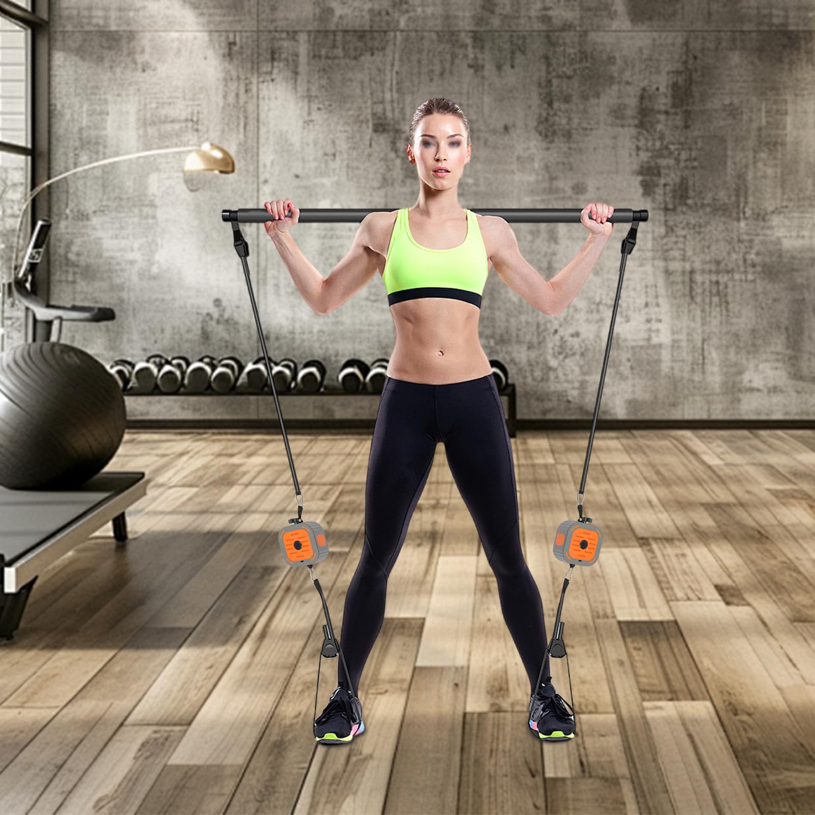Set di 2 fasce per allenamento fitness con manici e motori, elastici, fascia di resistenza regolabile per allenamento di forza, fasce di allenamento e pompa, per fitness a casa