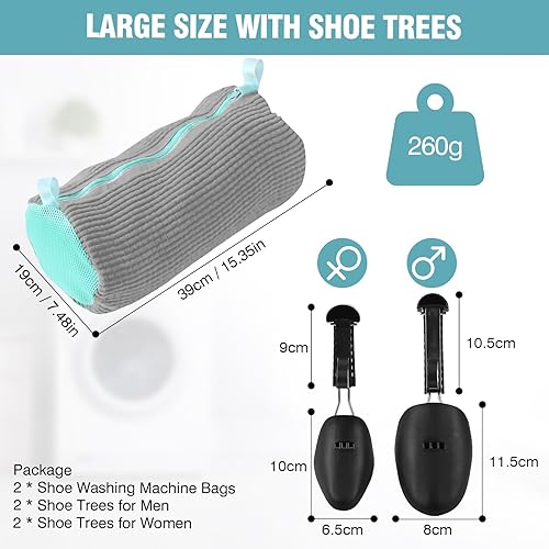Miniatura 2 de 2 piezas de bolsas para lavadora de zapatos con 4 árboles ajustables para zapatos, bolsas de lavandería XXL para lavadora y secadora, cremallera