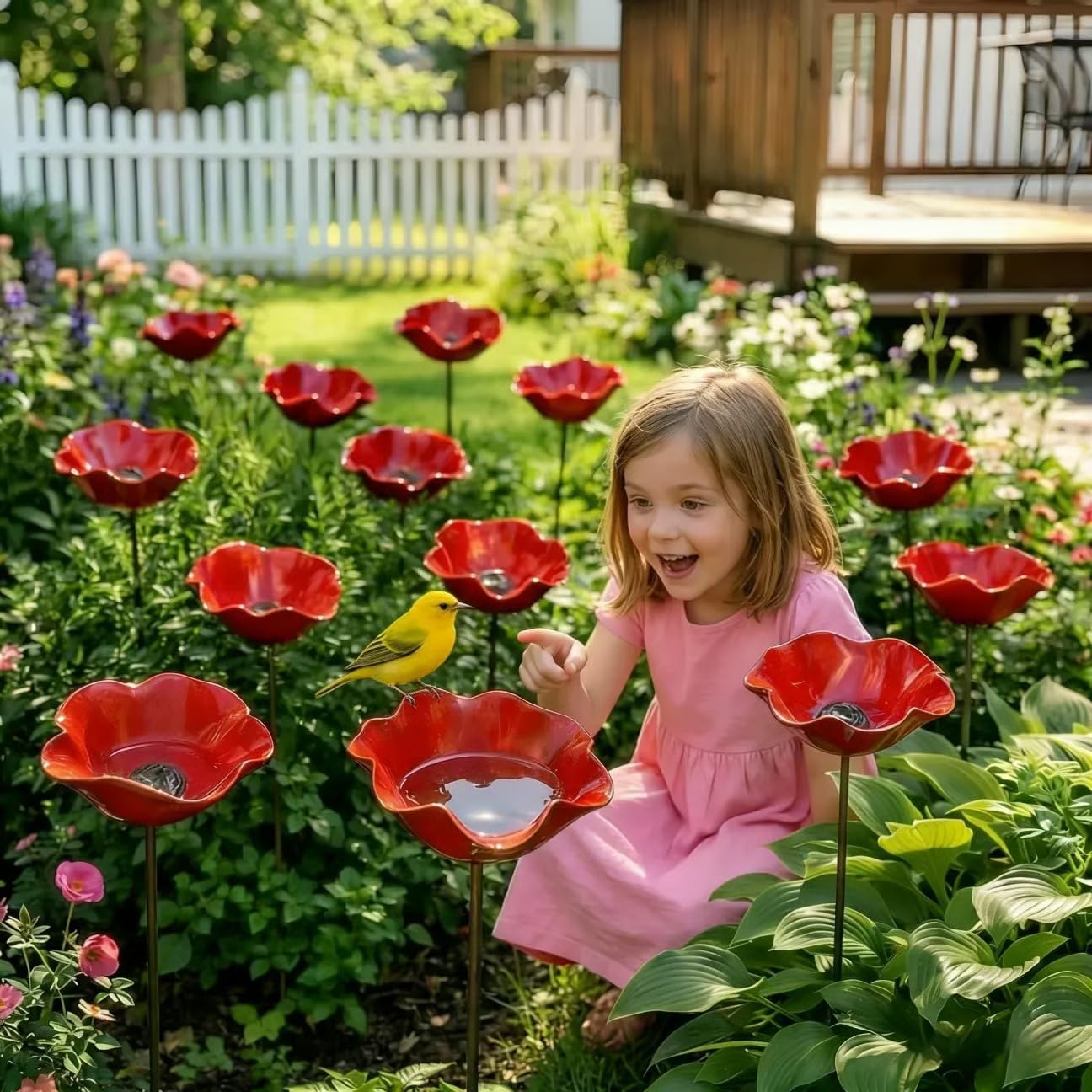 Vogeltränke Blume, Bienentränke Keramik mit Bodensteckdose - Bienentränke Gartenstecker & Insektentränke, Wasserschale und Vogelfutterstelle, Dekorative Keramikblüten Blumenstecker (A2)