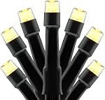 YULETIME 300 Warm White String Lights, 100 ft 8 Models Black Wire 5mm LED | Wide Angle Bulbs, Safe 29V Adapter, Multimode Lighting, Connectable, 100' Total Length, 1-Strand 300 Lights, 4" Spacing