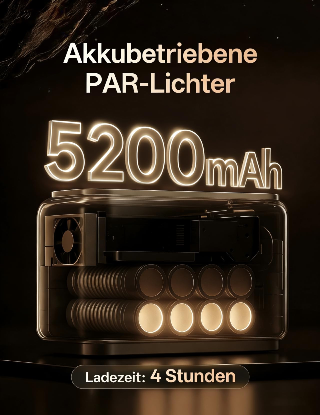 4x10W RGBWA+UV LED PAR Strahler mit Akku, 5200mah Wiederaufladbare Partybeleuchtung mit Fernbedienung, APP, RI, Wireless DMX für DJ Shows, Bühne, Hochzeiten, Party，Disco und Außenbereich.(Weiß)