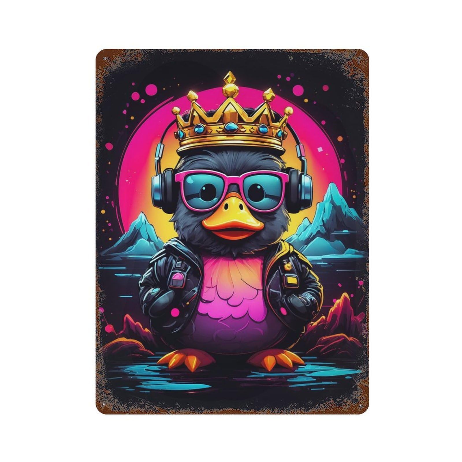 Duckling Rtero 15.7"x11.8" Rusty Metal Tin Sign, Shabby Chic Decor for Bistro, Counter And Cafe Decor