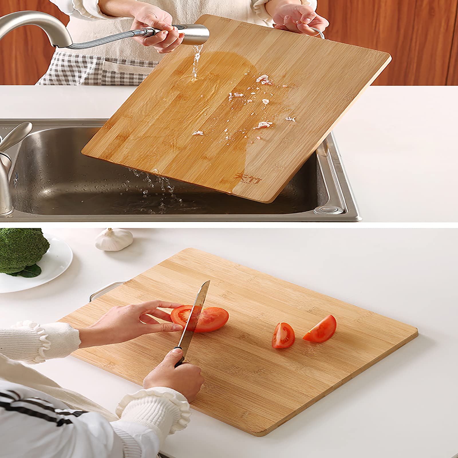 DMCE Reversible Natural Bambú Tabla De Corte,Sostenible Tajadera,para Carne Queso Verduras-A 46x34x1.8cm