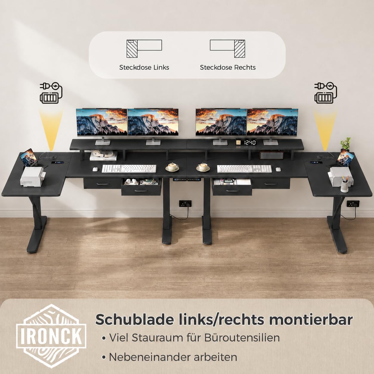 IRONCK Scrivania angolare elettrica regolabile in altezza, a forma di L