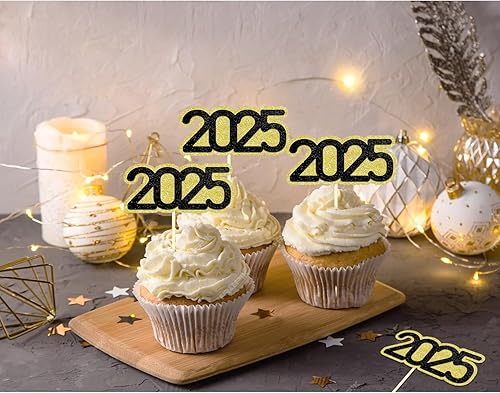 Miniatura 6 de 24 adornos para cupcakes con purpurina 2024, palillos para pasteles de Año Nuevo, decoración para pasteles de Año Nuevo 2024 para Año Nuevo,