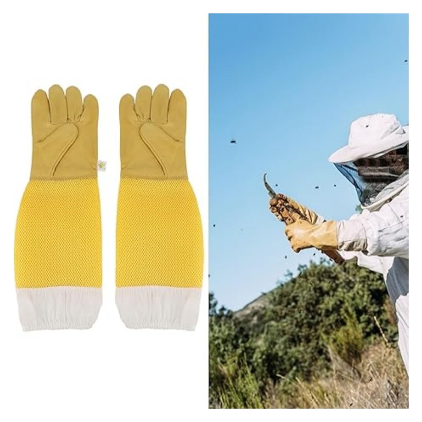 1 Pair Beekeeping Gloves Breathable Long Mesh Sheepskin Gloves for Apiculture Beekeeping Equipment(XL)