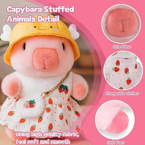 Miniatura 21 de Juguete de peluche Capybara marrón de 10.2 pulgadas con 9 prendas y accesorios, animal de peluche Capybara súper suave para niños y niñas