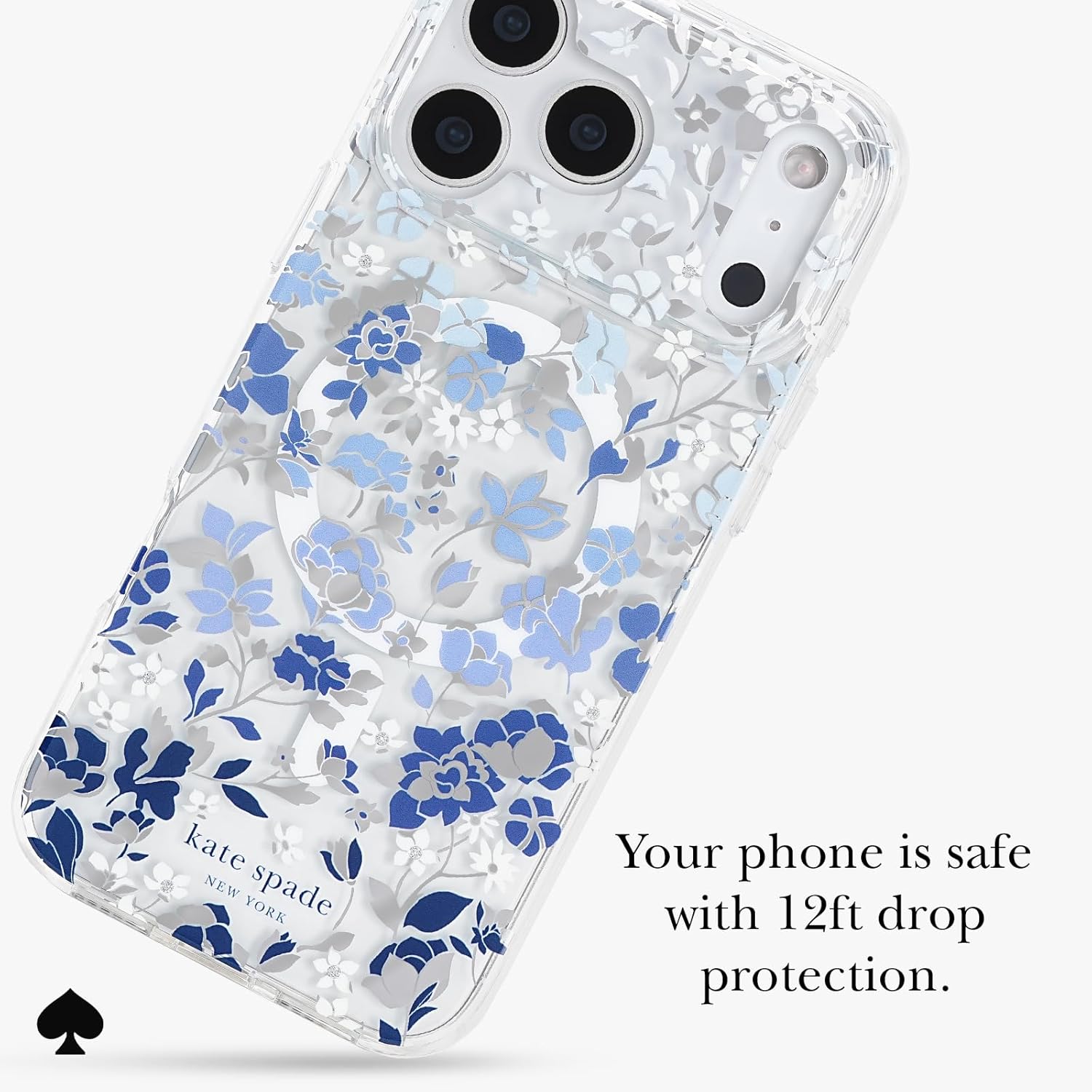 kate spade new york iPhone 17 Pro Max Case - Compatible with MagSafe - Designer Phone Case - Flowerbed Blue Gems - Image 4