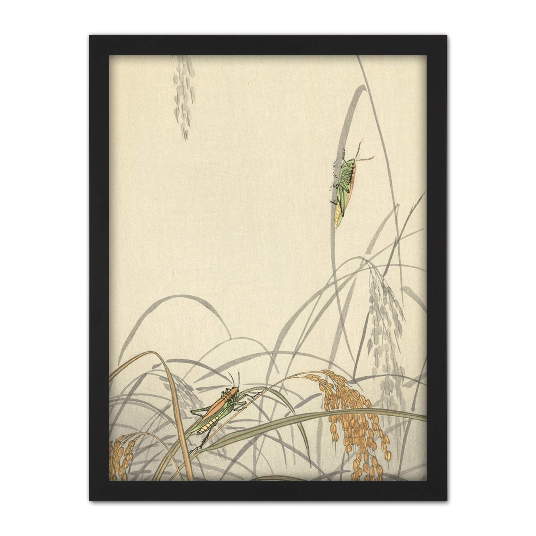 Artery8 Ohara Koson Grasshoppers On Rice Plants Painting Artwork Framed Wall Art Print 18X24 Inch