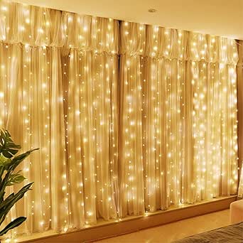 HXWEIYE Lichtervorhang 3x3m, lichterketten Vorhang Innen, 300 LED lichterkette hängend USB Lichtervorhang Warmweiß für Ramadan Hochzeit Party Weihnachten Wand Schlafzimmer Deko