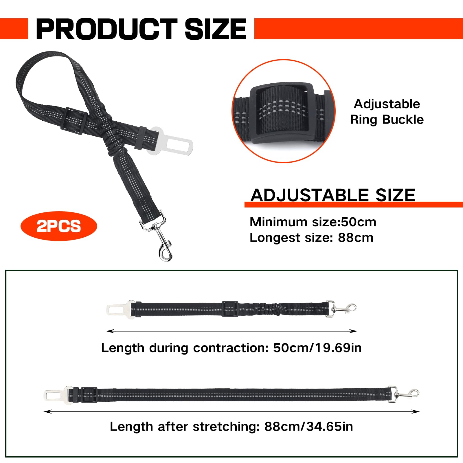 Dog Seatbelts for Cars UK,Adjustable Dog Car Seatbelt with Elastic Bungee Buffer,Reflective Pet Car Harness Universal Seatbelt for Car Travel - Image 2