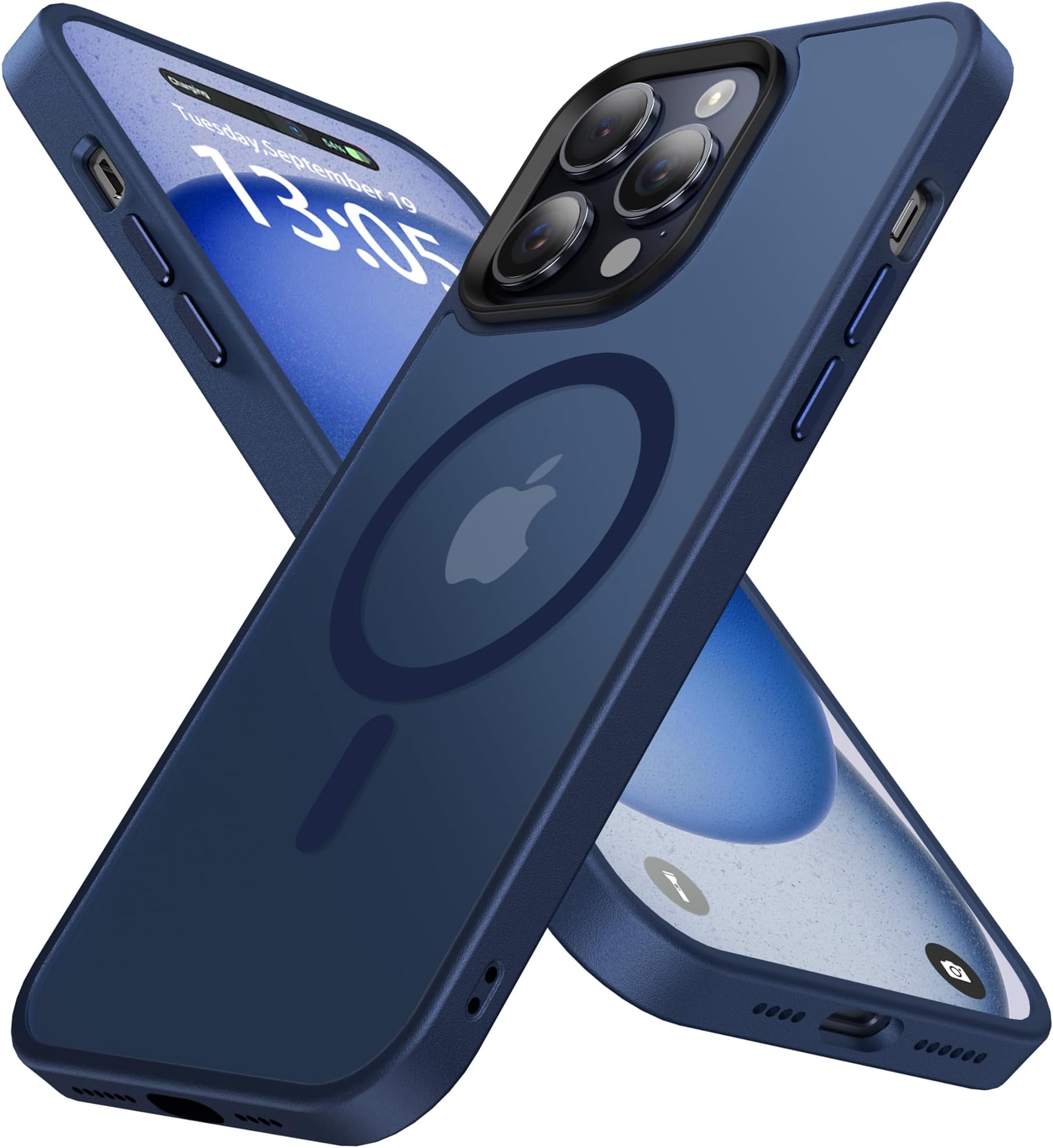 shehemeMagnetic for iPhone 13 Pro Max Case,with 3 Lens Protectors [Compatible with MagSafe] [Military-Grade Protection] Shockproof Translucent Matte Case for iPhone 13 Pro Max Case,Blue