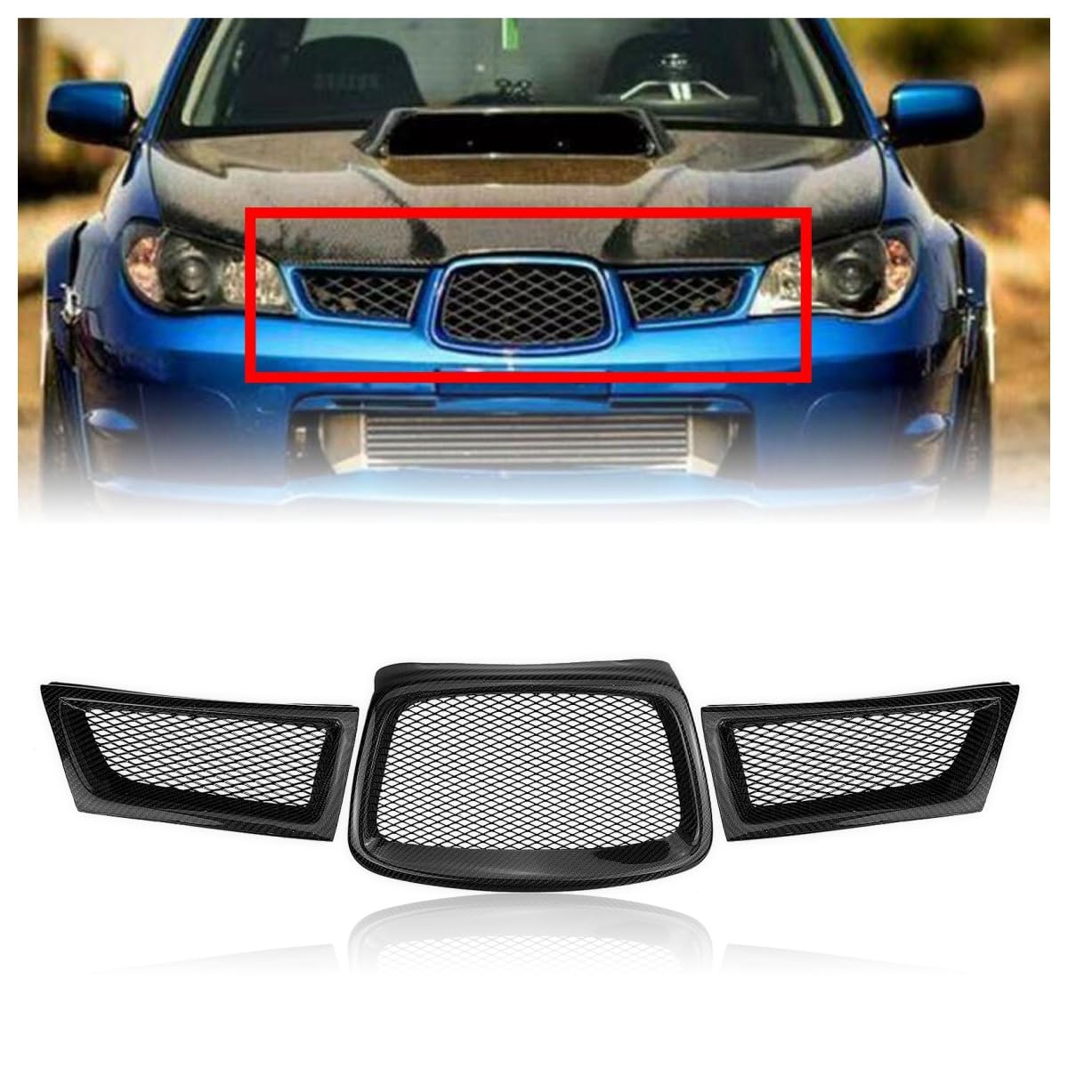 Carbon Fiber Front Upper Grill Grille For Subaru Impreza 9th WRX STI 2006-2007