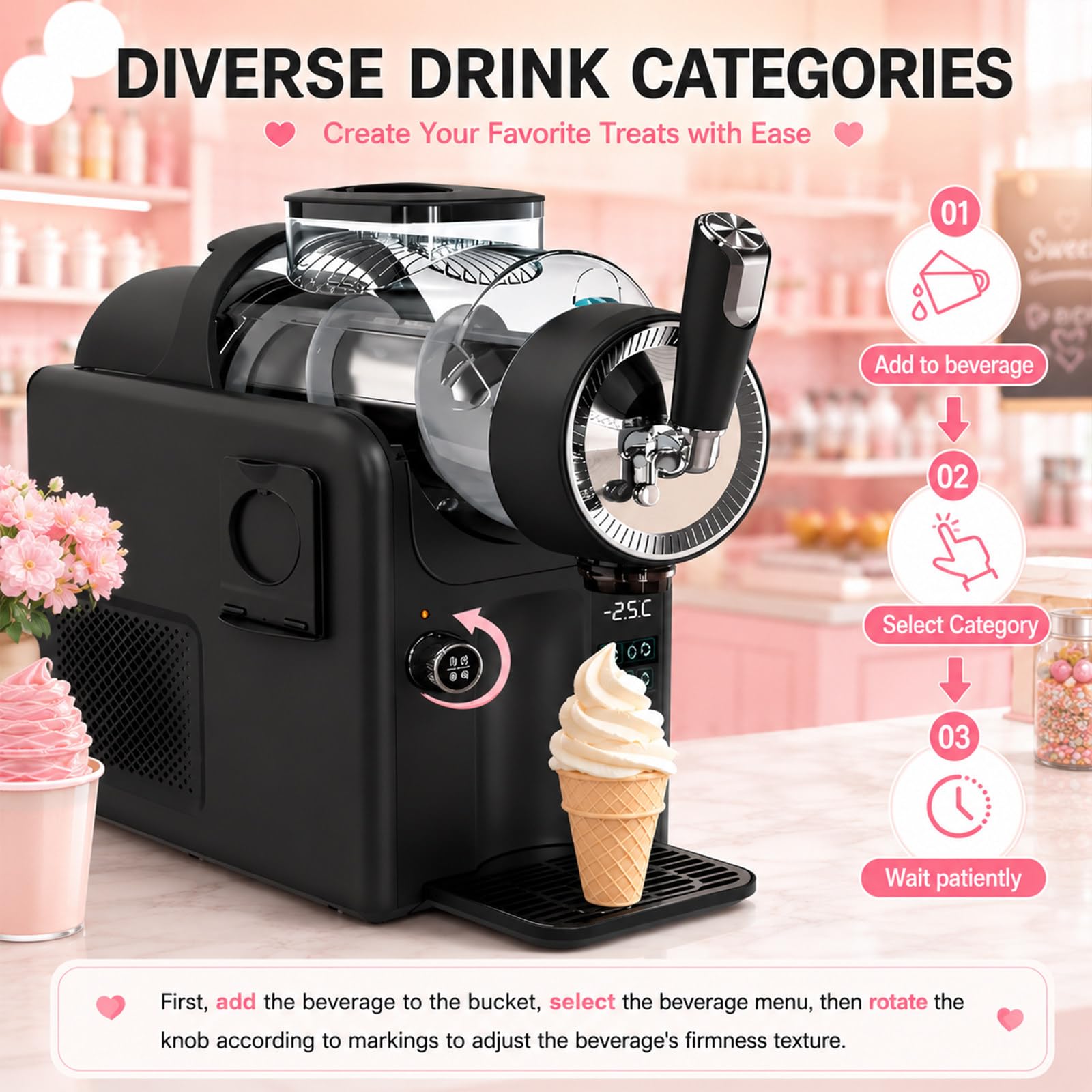 Macchina per Granite 2L Grande capacità,Senza Bisogno di Ghiaccio,15 min RapidChill Tecnologia,5 Programmi,Autopulizia,per Slushie,Frappé,Milkshake,Cocktail,Facile da Pulire Black-NoHolder