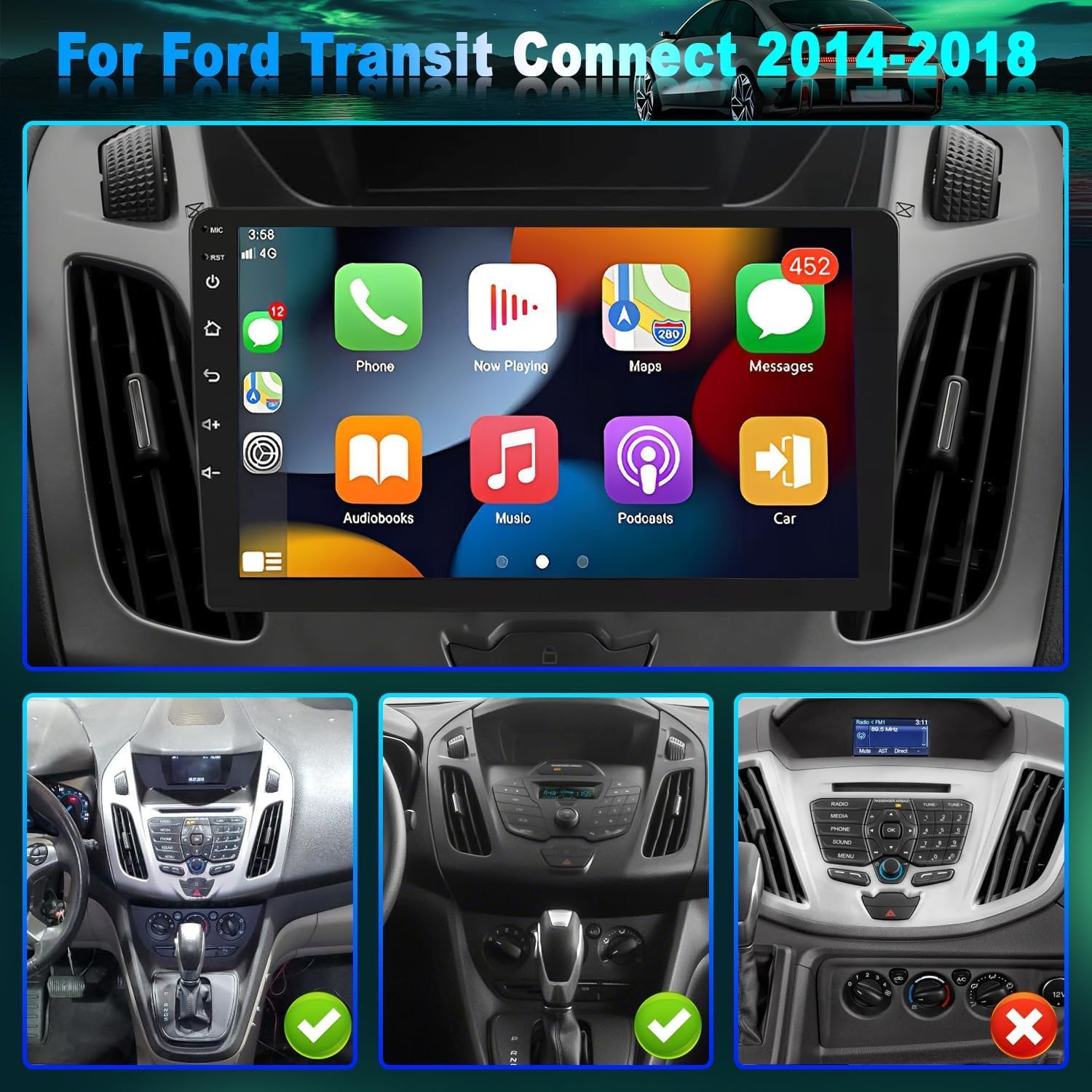 android 13 car stereo radio for ford transit/tourneo connect 2014-2018 9 touch screen car radio with carplay android auto gps navigation ahd swc backup camera, 2+32g (9 inch) black