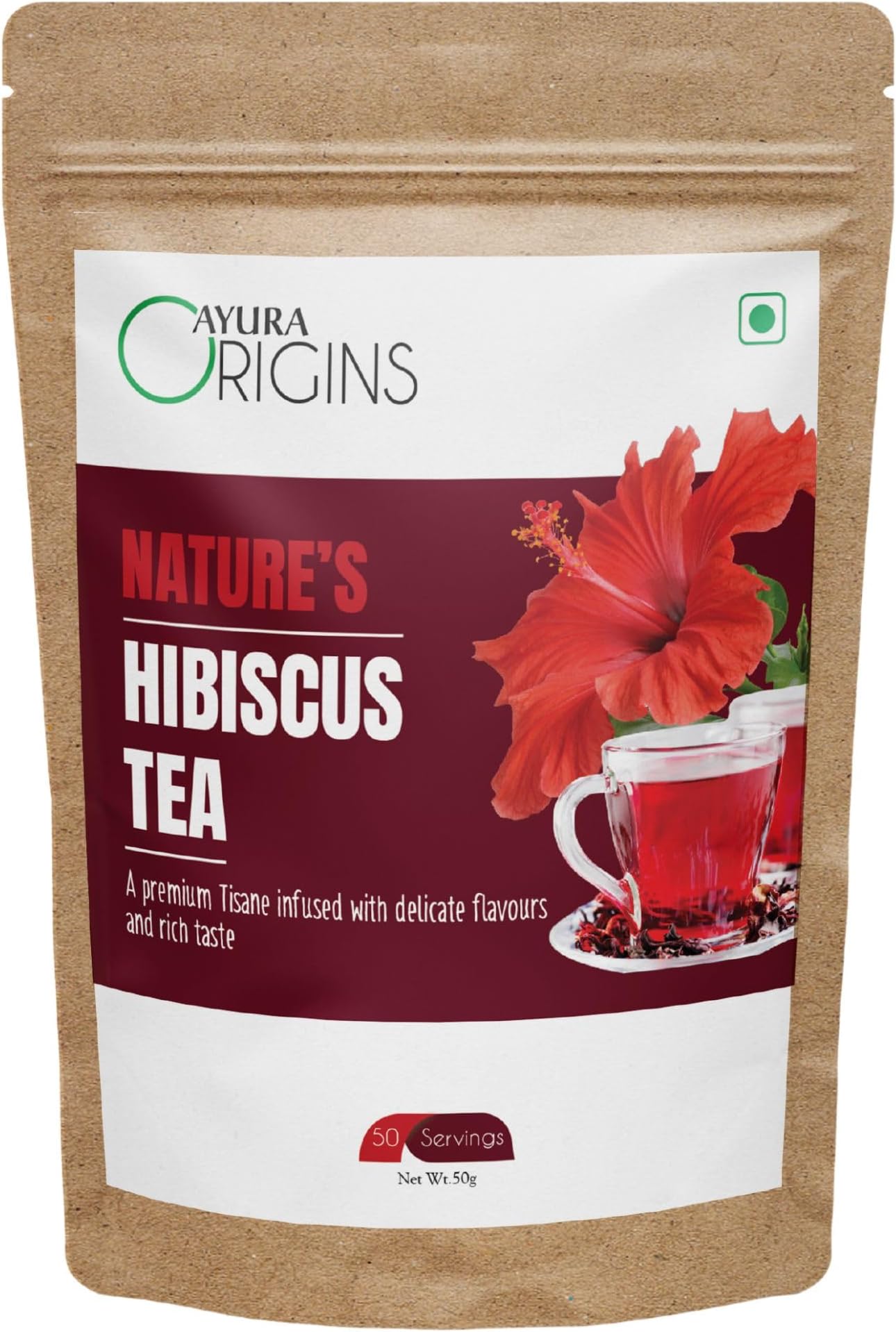 Ayura Origins Nature's Hibiscus Tea - Tangy Hibiscus Flavor - 50g