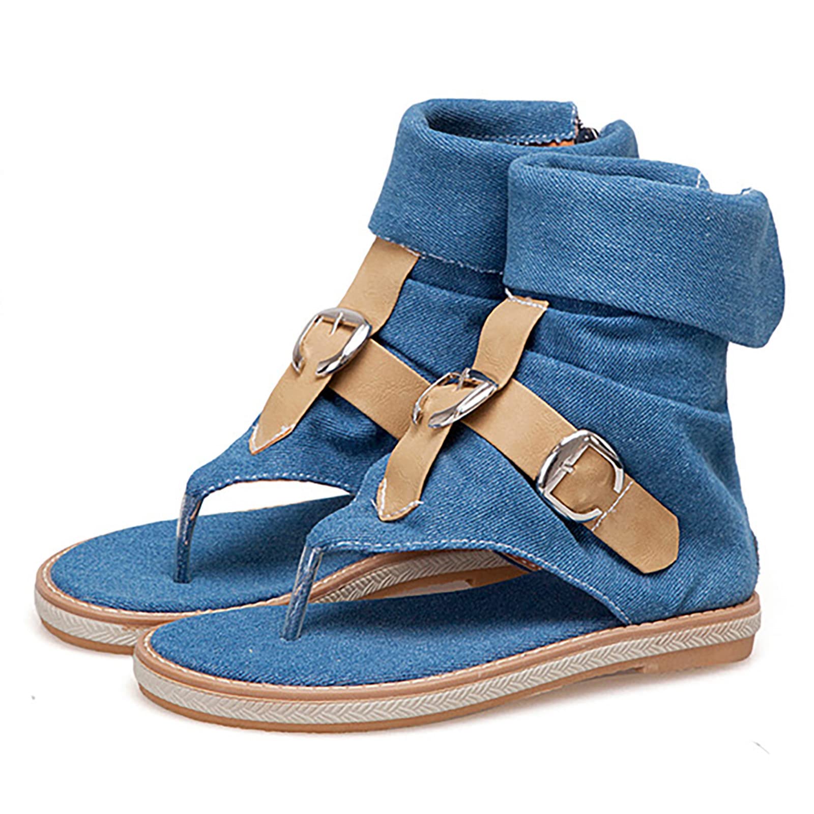 Generico Sandali Da Donna Infradito Comodi Estivi Per Commercio Estero Transfrontaliero Scarpe Con Fibbia Cintura In Pelle Di Jeans Barefoot Estive Eleganti Bassi Ciabatte Comode Estiva Sandalo