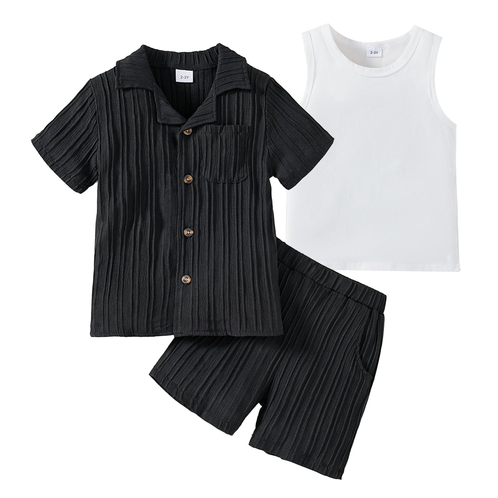 Kid Toddler Boy Clothes Short Sleeve Button-Down Shirt+Shorts+White Vest Summer Clothing Set 2-12 Years