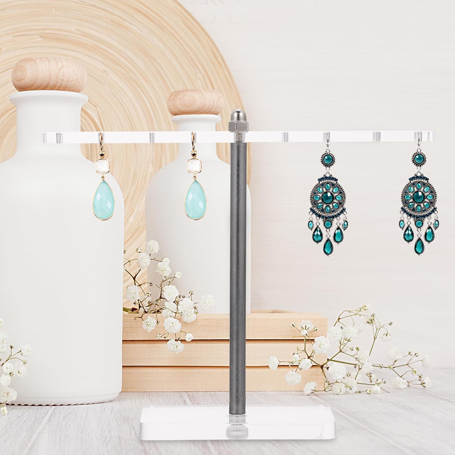 Hemoton Acrylic T-bar Earring Stand Jewelry Holder Organizer Display Rack for Earrings Storage Desktop Jewelry Tower Organizer for Women