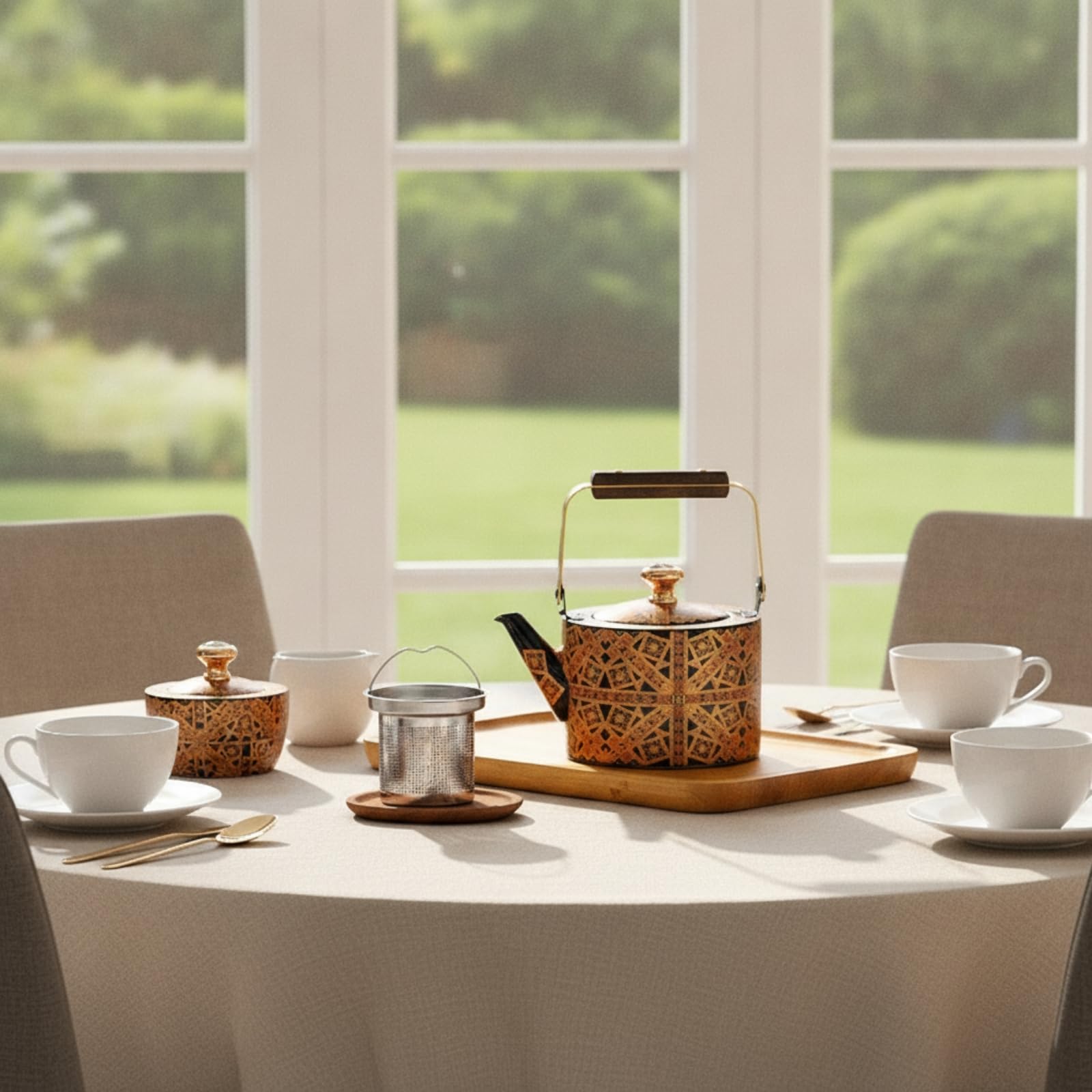 Qianly Tetera con Colador Vertedor Larga Tetera Acero Inoxidable Resistente a la Oxidación Hervidor para Aficionados Al Té, 1.5L, Estilo 8 Verde Con Patrón Dorado Y Base Ancha