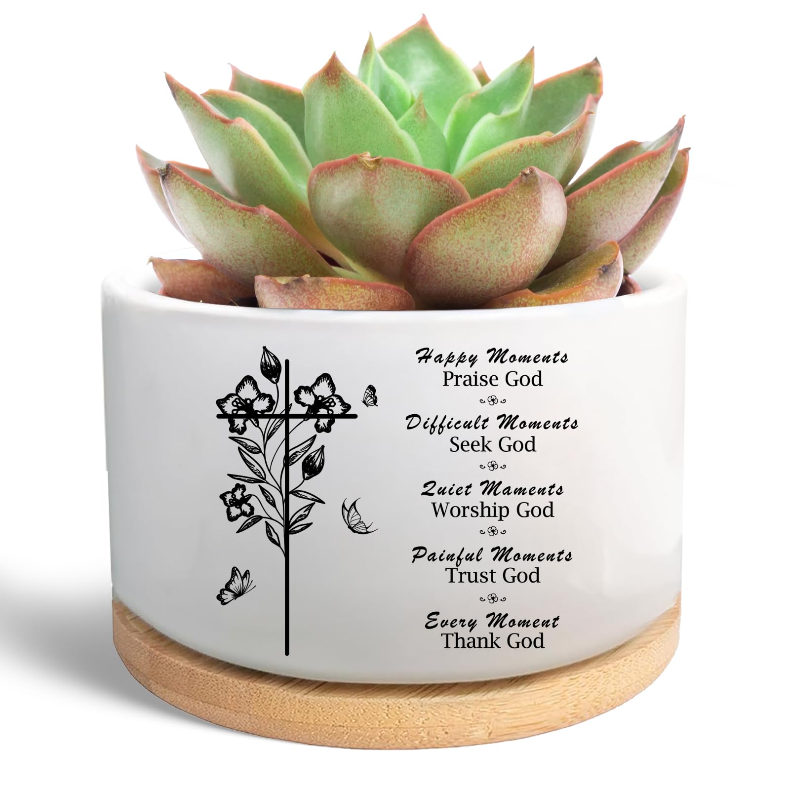 WSLCHOVE Gardening Christian Gifts for Women Friend, Ceramic Succulent Plant Pot, Flower Cactus Planter, Positive Religious Gifts for Women Mom Wife