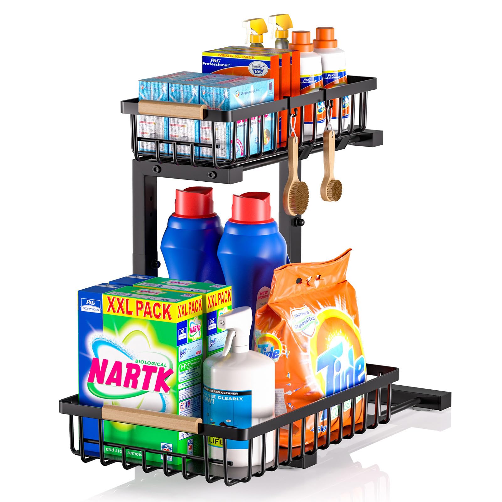 1 Paquete Organizador bajo Fregadero de Altura Ajustable, Organizador de Cocina Extensible, Acero al Carbono