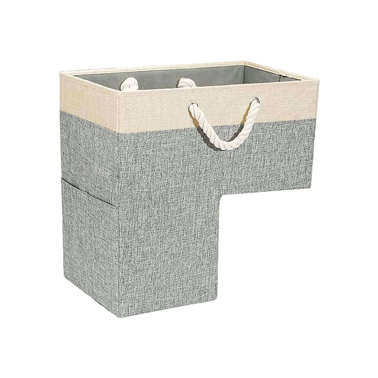 Safe Storage Basket Constructed From Safe Materials for Child and Pet Friendly Households Featuring Stair Utilization Fabric Basket