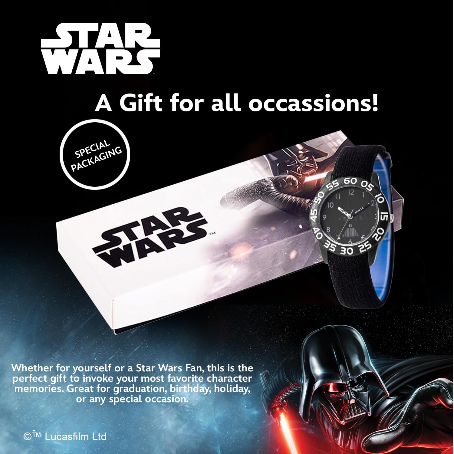 STAR WARS Reloj analógico de Cuarzo con Correa de Nailon para niños