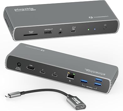 Plugable Thunderbolt 4 Docking Station | TAA-Compliant Dual Monitor Laptop Dock for Mac & Windows | 3x Thunderbolt Ports, USB-C to HDMI Adapter, 100W PD, 2.5GbE, 4x USB-A 10Gbps Replaced by TBT4-UDZ